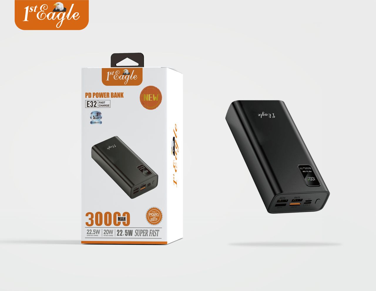 E32 power bank (30,000mah) PD super fast charging with type c output port