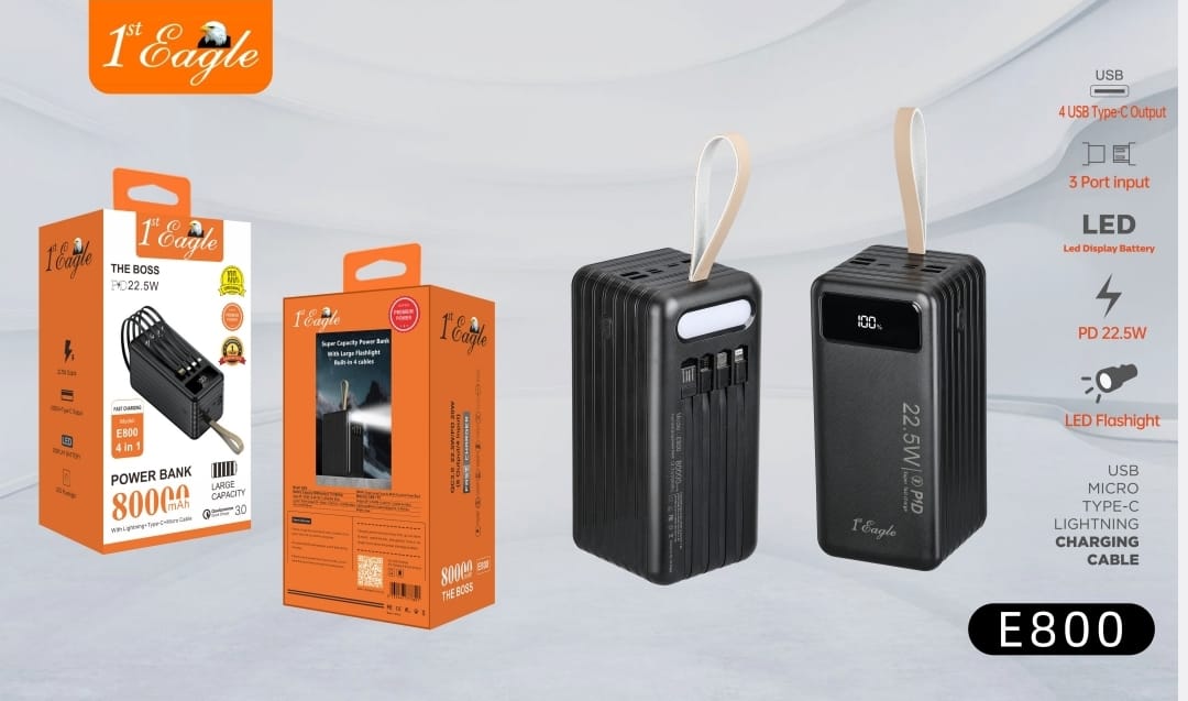 E800 Power Bank (80,000mAh)  PD Super Fast Charging with Cables  NEW ARRIVAL